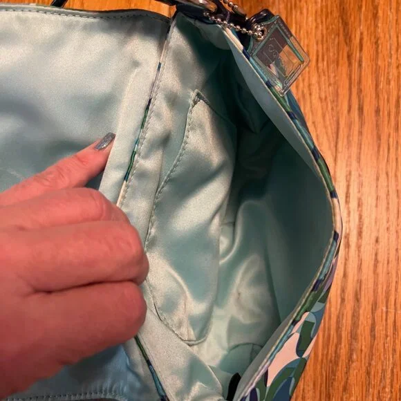 Coach Poppy Satin Shoulder Bag. Blue/White. - Picture 4 of 5